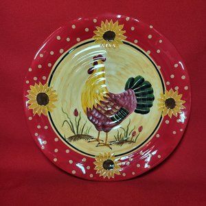 Decorative Rooster Sunflower Ceramic Plate Red 10"